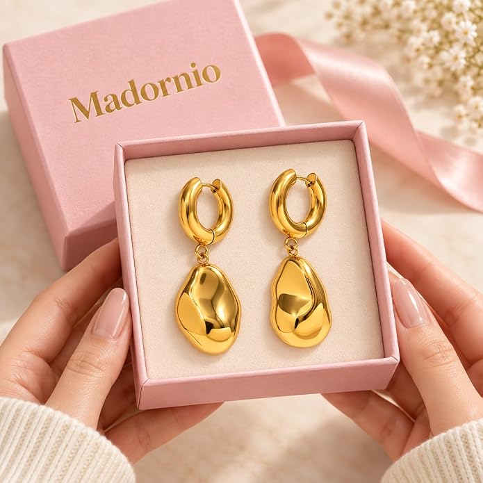 Gold Tear Drop Hoop Earrings