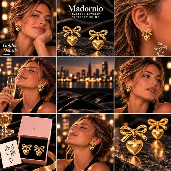 Gold Bow Heart Earrings