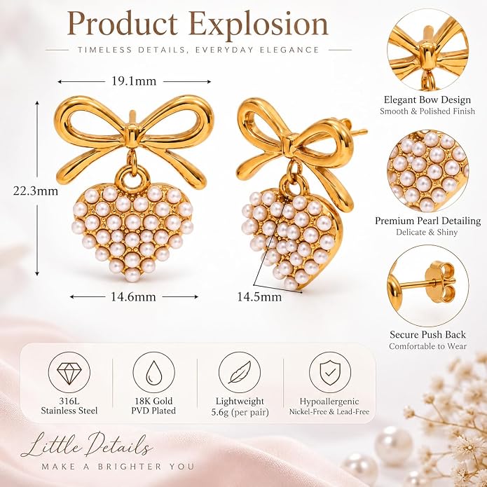 Gold Bow Heart Drops