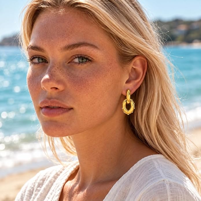 Chunky Gold Hoop Oval Drop