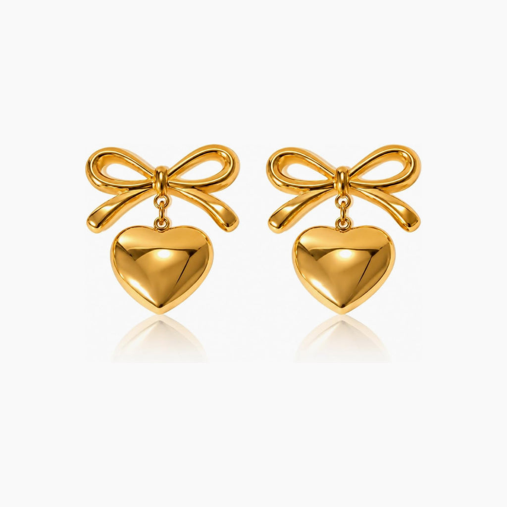 Gold Bow Heart Earrings