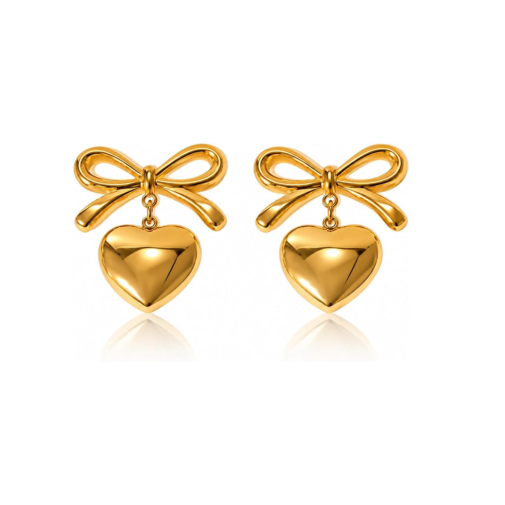 Gold Bow Heart Earrings